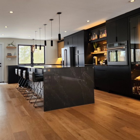 Modern black kitchen with soap stone counters